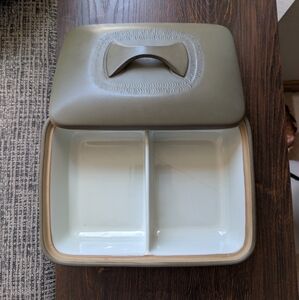 Vintage Denby Green Stoneware Divided Casserole Dip Dish